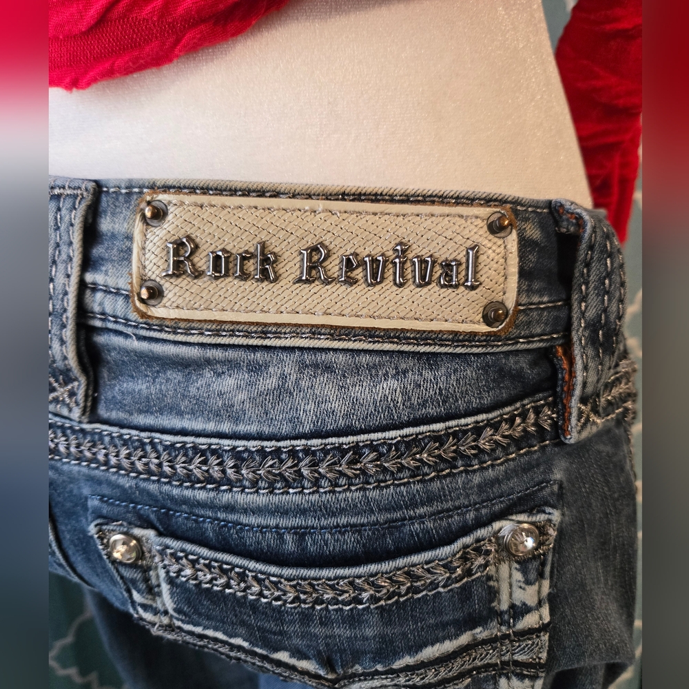 Rock Revival Blue Straight Leg Jeans with Vintage Appeal - Picture 3 of 9